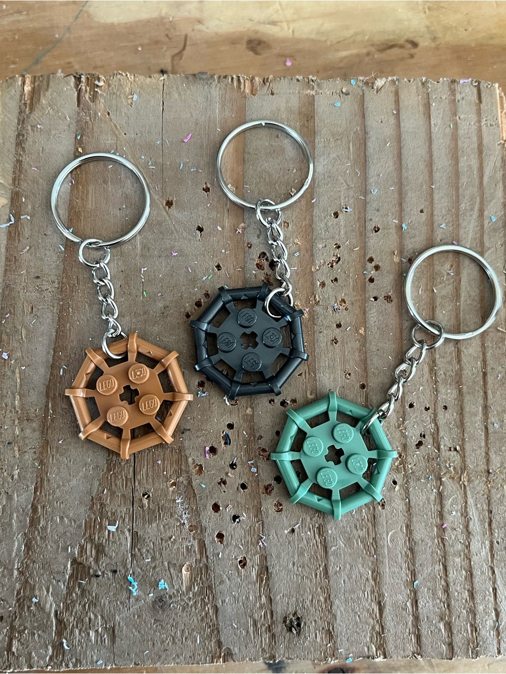 ONE Lego Wheel Keychain - Tan, Gunmetal Gray, Green